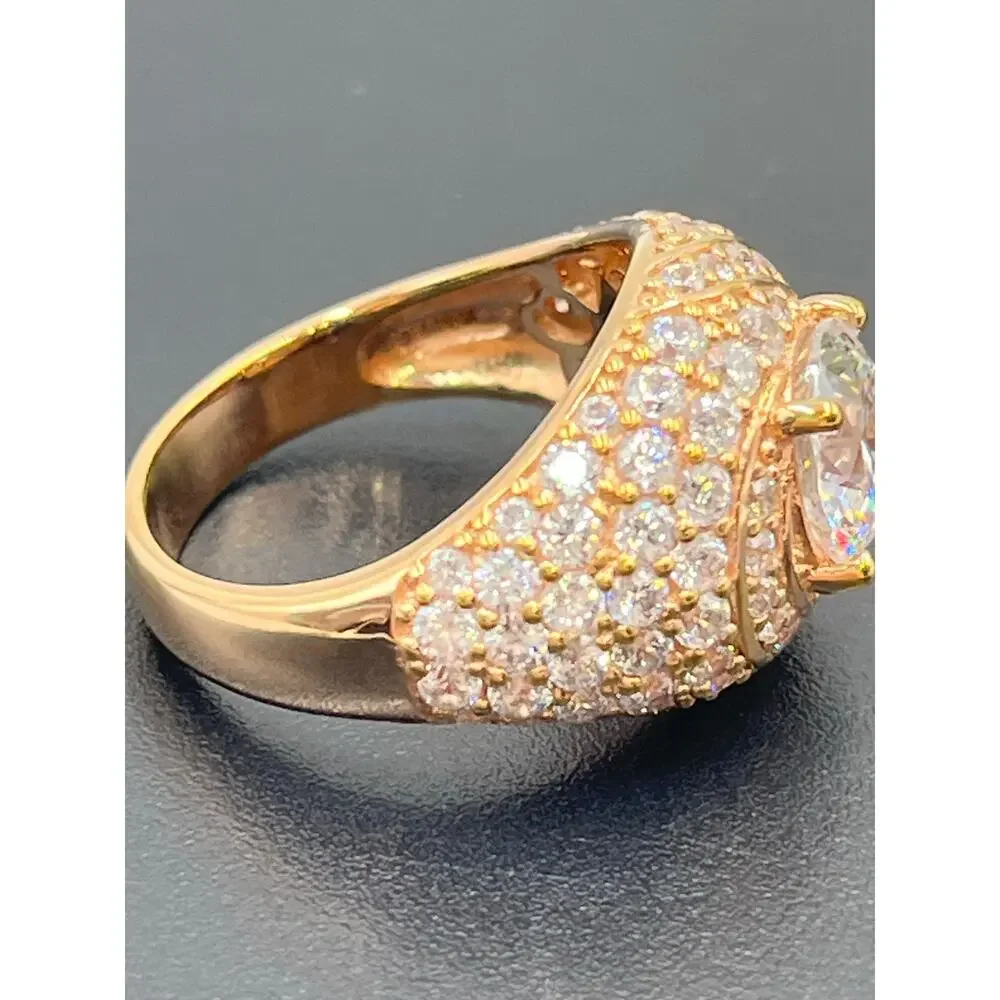 Vietnam 925 Rose Gold Plated 1.25 ct Blue Topaz CZ Cocktail Ring Sz‎ 7.75 - 7.8g